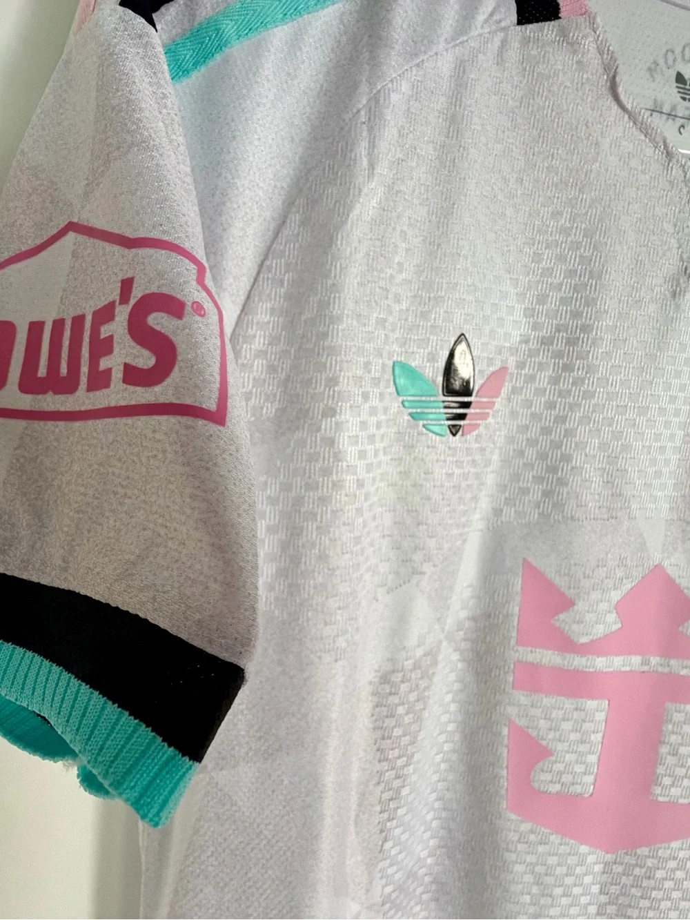Messi adidas White Jersey with Pink & Teal Accents